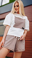 Женский костюм шорты с футболкой свободного кроя креп костюмка мокко Люкс качество