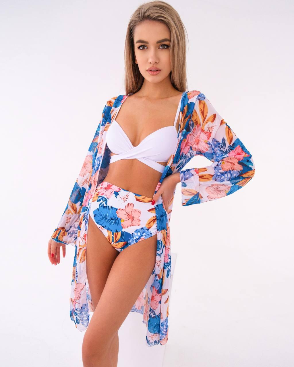 Модний комплект на пляж. Класний жіночий купальник і туніка., фото 1