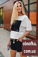 Женский костюм шорты с футболкой свободного кроя креп костюмка черный Люкс качество 6036.2 Женский костюм шорты с футболкой свободного кроя креп костюмка черный Люкс качество