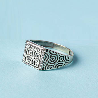 Чоловічий перстень срібний Полусфери із чорнінням та білими фіанітами