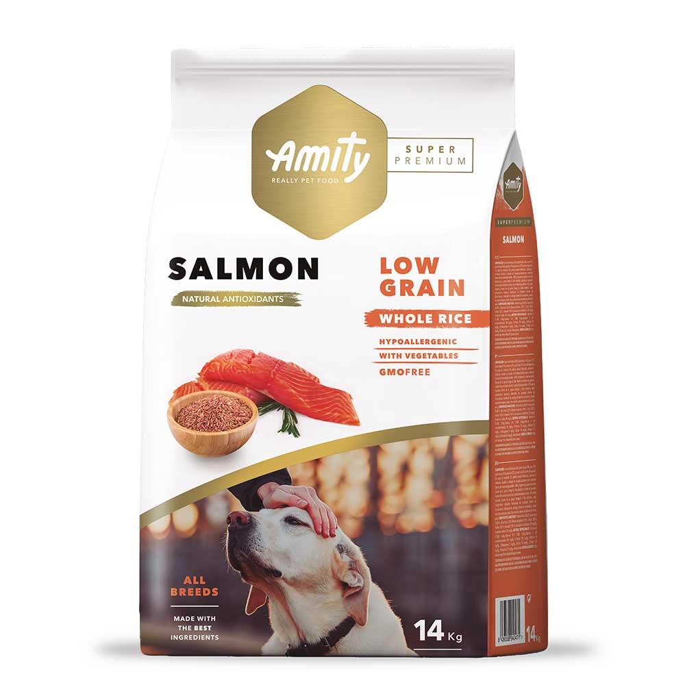 Низькозерновий корм для собак усіх порід з лососем і рисом Amity Super Premium Salmon 14 кг