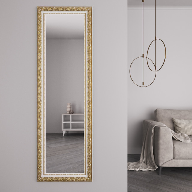 Біле дзеркало в рамі з патиною золота 176х56 настінне Black Mirror в кімнату спальню коридор Біле дзеркало в рамі з патиною золота 176х56 настінне Black Mirror в кімнату спальню коридор