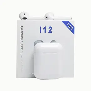 Сенсорні bluetooth-навушники tws i12 Білі, фото 1