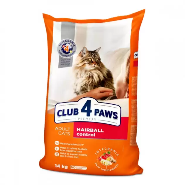 Сухий корм для котів Клуб 4 лапи виведення шерсті Club 4 Paws Premium Hairball control 14кг