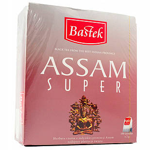 Чай чорний індійський в пакетиках з ниткою (100шт) Bastek Super Assam, Польща, 100 пакетів