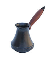 Турка (джезва) для кави чавунна емальована чорною матовою емаллю, вага 1,2 кг