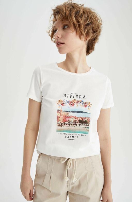 Біла жіноча футболка Defacto/Дефакто French Riviera