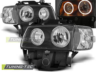 Передні тюнінг фари Volkswagen T-4 1996-2003 г.в. косі фари. ангельські очі чорні