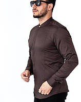 Модная рубашка с воротником стойка шоколадного цвета S, L, XL, XXL размер KT-22