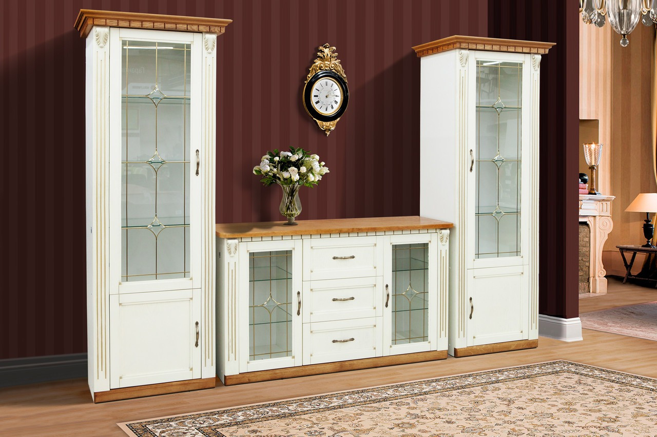 Комплект в вітальню (стенка в гостиную) з комодом з ДСП/дерево/МДФ Freedom Мікс Меблі Слонова кістка патина, фото 1