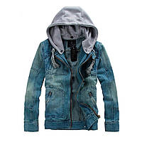 Джинсова чоловіча куртка з капюшоном, 4XL