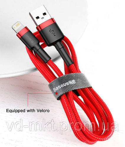 Кабель Baseus Cafule Cable USB Lightning (iPhone) 2.4A 0.5 m Red +Black швидка зарядка і передача даних айфон лайтнинг