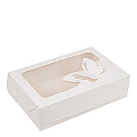 Коробка 230х150х60 для еклерів "Метелик" з вікном, біла