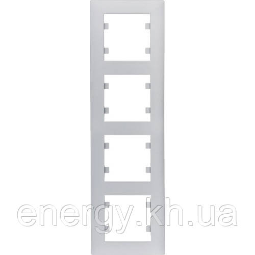 Рамка 4 пост. вертикальна Hager Lumina Intense Срібний, фото 1