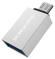 Перехідник Borofone BV2 OTG USB - MicroUSB (Сталевий), Silver