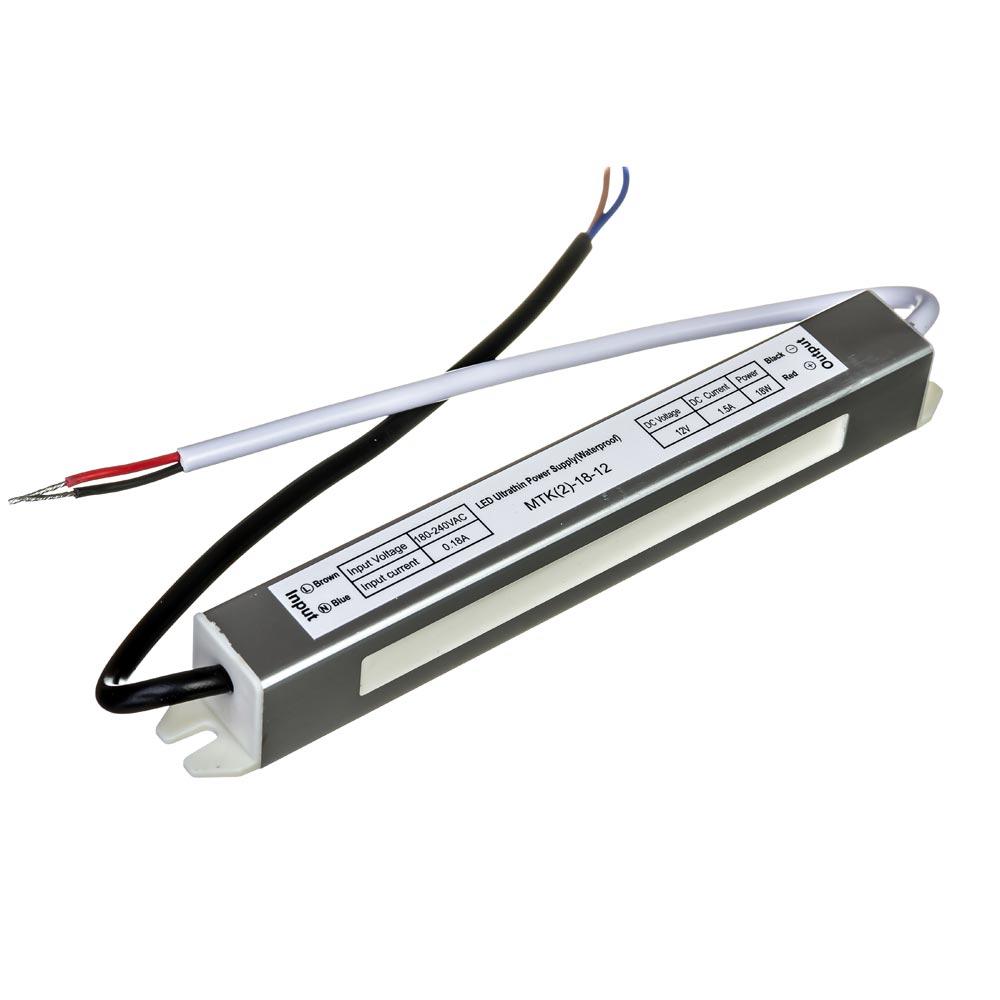 Блок живлення герметичний SLIM 12V, 18W, 1.5А, металевий корпус, IP65