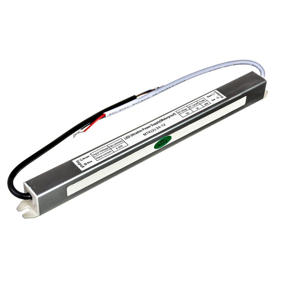 Блок живлення герметичний SLIM 12V, 24W, 2А, металевий корпус, IP65