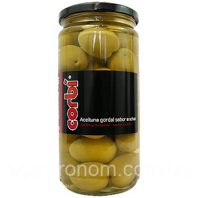 Оливки коктейль велетні з смаком анчоусів Корбі Corbi 700/400g 8шт/ящ (Код: 00-00012164)