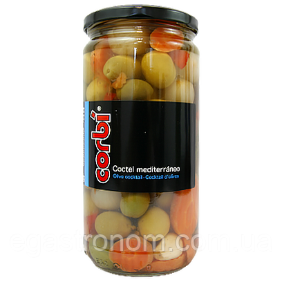 Оливки коктейль з морквою, часником та огірком Корбі Corbi 700/400g 8шт/ящ (Код: 00-00012163)