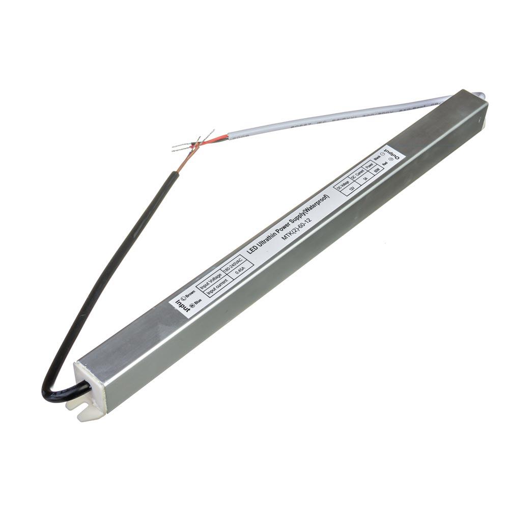 Блок живлення герметичный SLIM 12V, 60W, 5А, металевий корпус, IP65