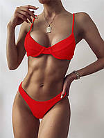Красный раздельный женский купальник. Классный женский купальник на пляж.