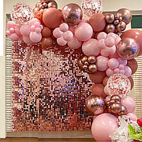 Набор 105 шаров для арки фотозоны Золотая пудра Ретро Розовый и розовое золото