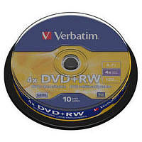 Диск (c10) DVD+RW VERBATIM /4.7 GB/4x/10pcs CakeBox 10 шт silver (43488)
