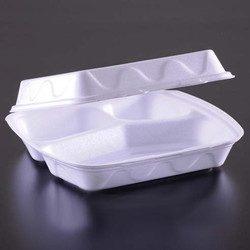 Ланчбокс одноразовий білий 3 поділу спінений полістирол 125 шт 240х210х70, фото 1