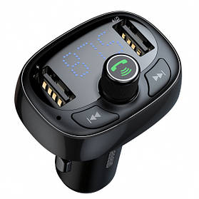 FM-Трансміттер Модулятор Baseus T typed S-09 Bluetooth MP3 carcharger Tarnish CCALL-TM01 Black
