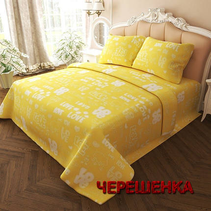 Тканина для постільної білизни Бязь "Gold" Lux GL7207yellow (50м) принт love на жовтому, фото 1