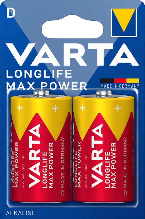 БАТАРЕЙКА VARTA 1.5V LONGLIFE MAX POWER D BLI 2