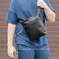 Чоловіча міська сумка через плече барсетка Bastion GL месенджер зі структурної екошкіри чорна наплена