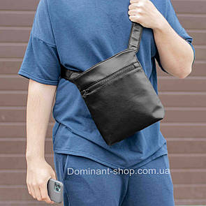 Чоловіча міська сумка через плече барсетка Bastion GL месенджер зі структурної екошкіри чорна наплена