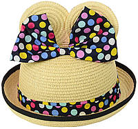 Дитячий солом'яний капелюшок для дівчинки з вушками та бантом