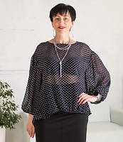 Блуза женская Саманта черного цвета принт - горошек размеры от 48 по 56