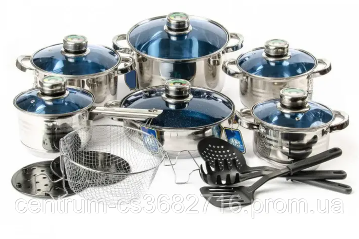 Набор Посуды Кастрюль из Нержавеющей Стали 9-слойное дно 18 Предметов ...