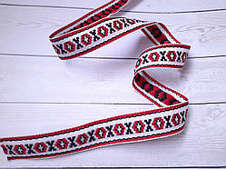 Жакардова стрічка з українським орнаментом, 23мм, червона