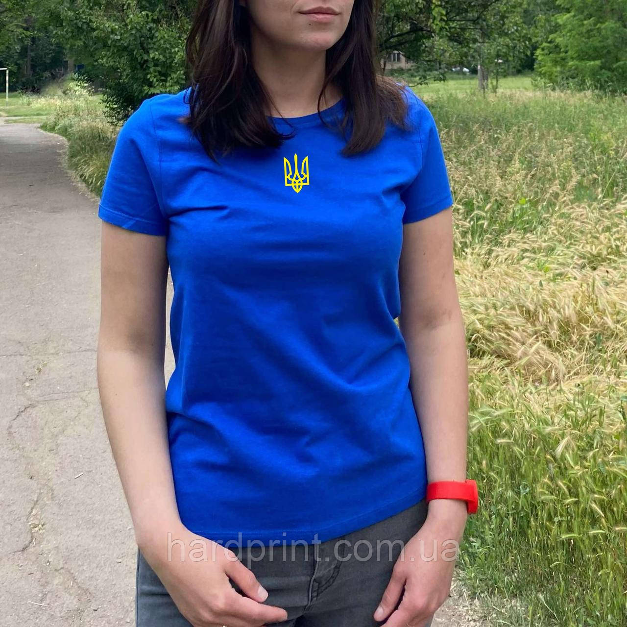 Жіноча футболка. Друк на футболці. Патріотична футболка. Футболка з гербом України