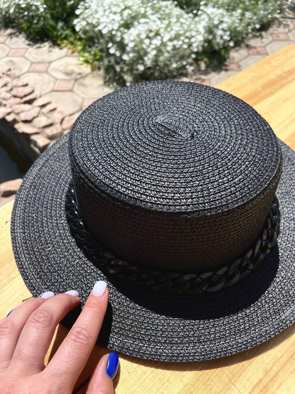 Жіночий солом'яний капелюшок конотьє чорний, фото 1