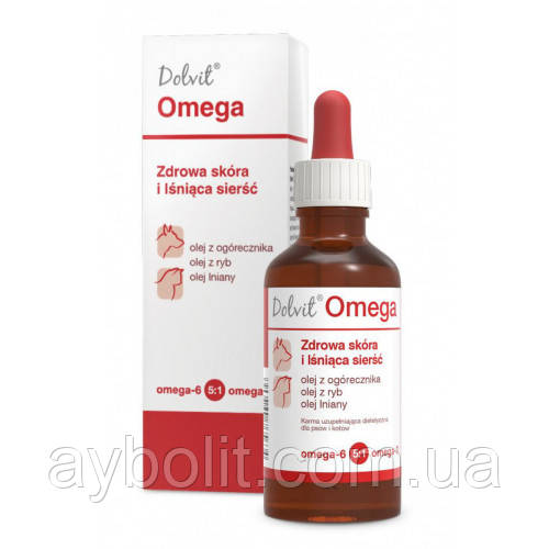 Диетическая добавка Dolfos Dolvit Omega для улучшения качества и защиты кожи у собак и кошек, 50 мл