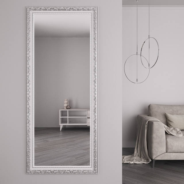 Біле дзеркало на стіну в зріст 176х76 з патиною срібла Black Mirror для дому магазину офісу салону краси Біле дзеркало на стіну в зріст 176х76 з патиною срібла Black Mirror для дому магазину офісу салону краси