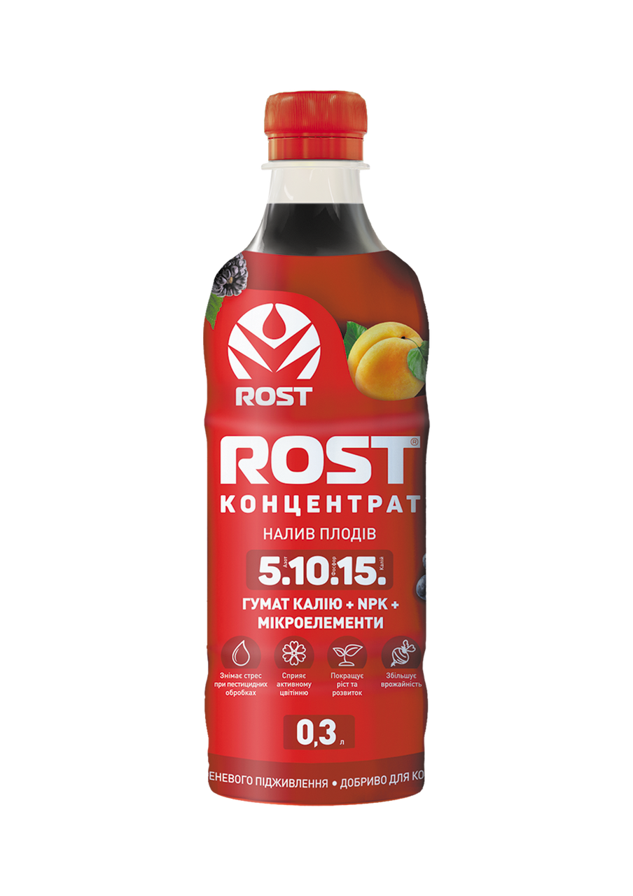 Гумінове добриво Rost® Концентрат (Рост концентрат) калійний NPK 5.10.15 (Рівал, Гумат), 300 мл, Кісон