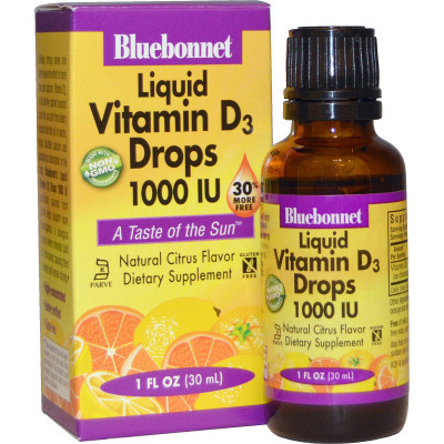 Вітамін Bluebonnet Nutrition Рідкий Вітамін D3 1000IU, Смак Апельсина, 30мл краплі (BLB-00374)