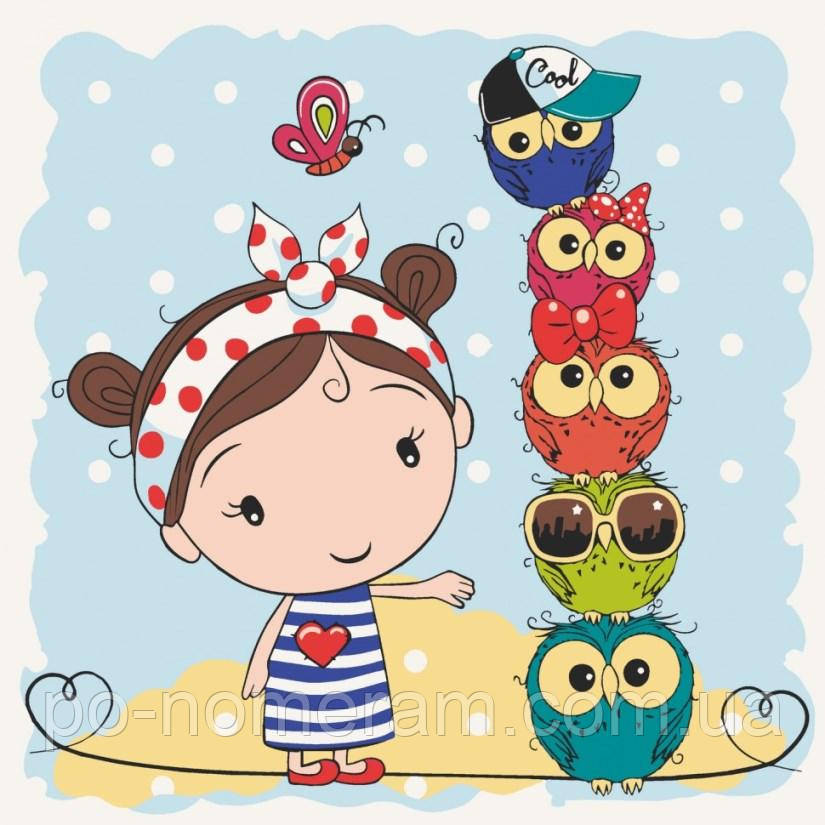 Акційна Картина за номерами ArtCraft Дівчинка та сов'ята (ACR-15562-AC) 30 х 30 см, фото 1