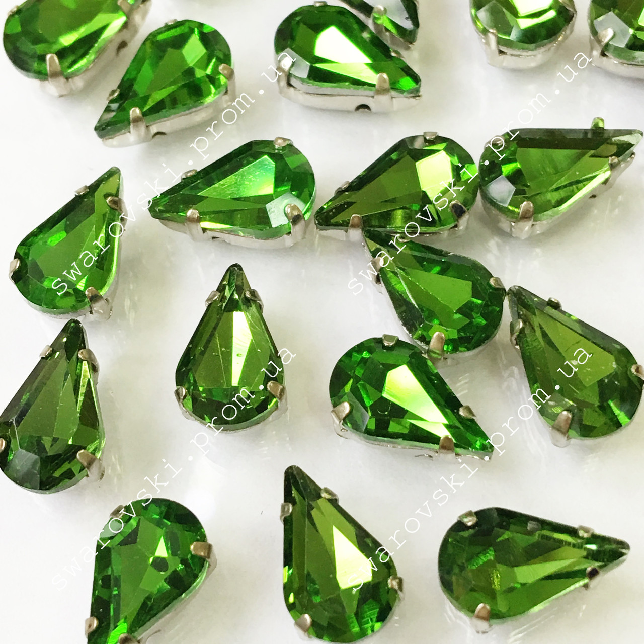 Стрази в цапах Крапля, Розмір 8x13, Колір Green