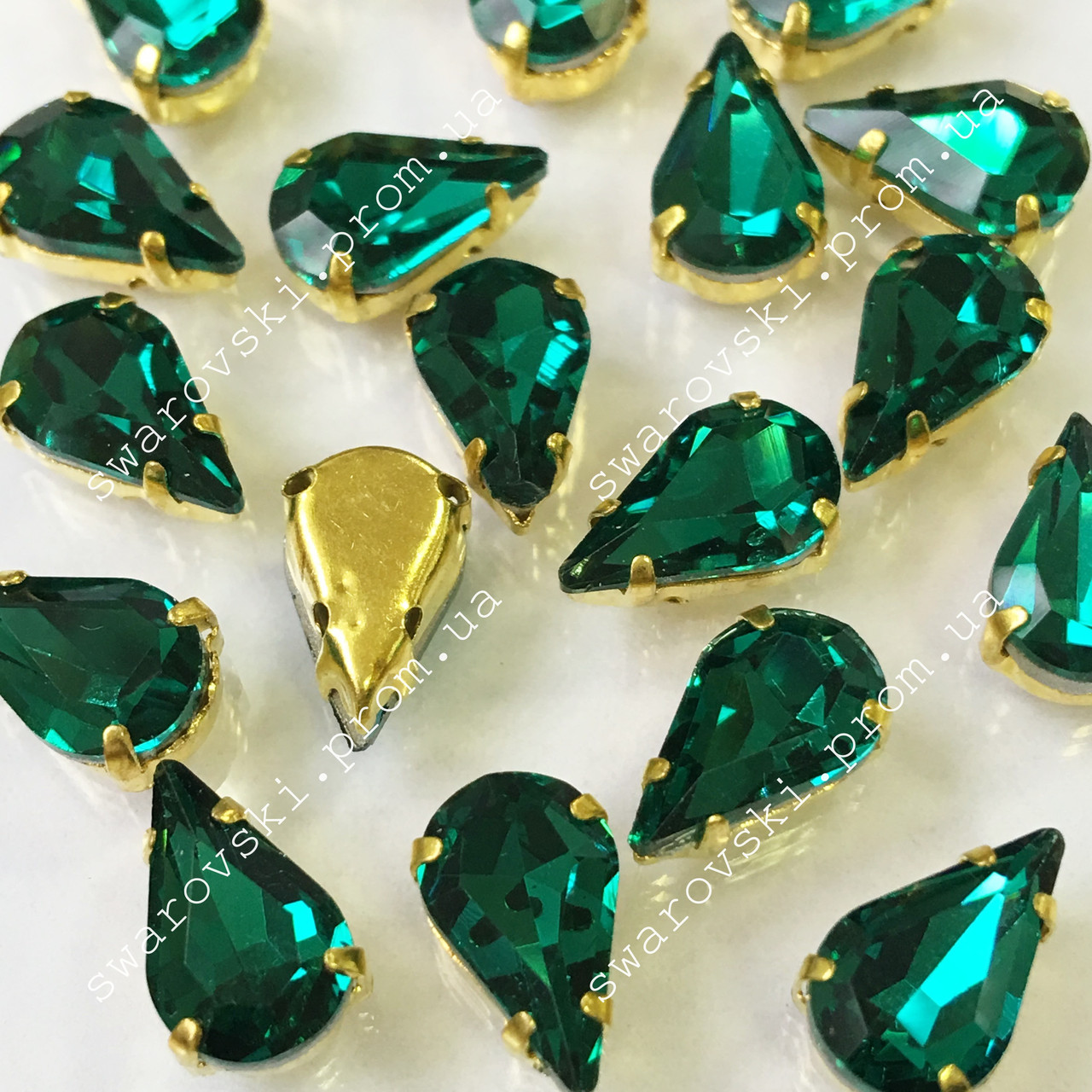 Стрази в золотих ланцюгах Green Zircon, Розмір 8x13 мм*1шт