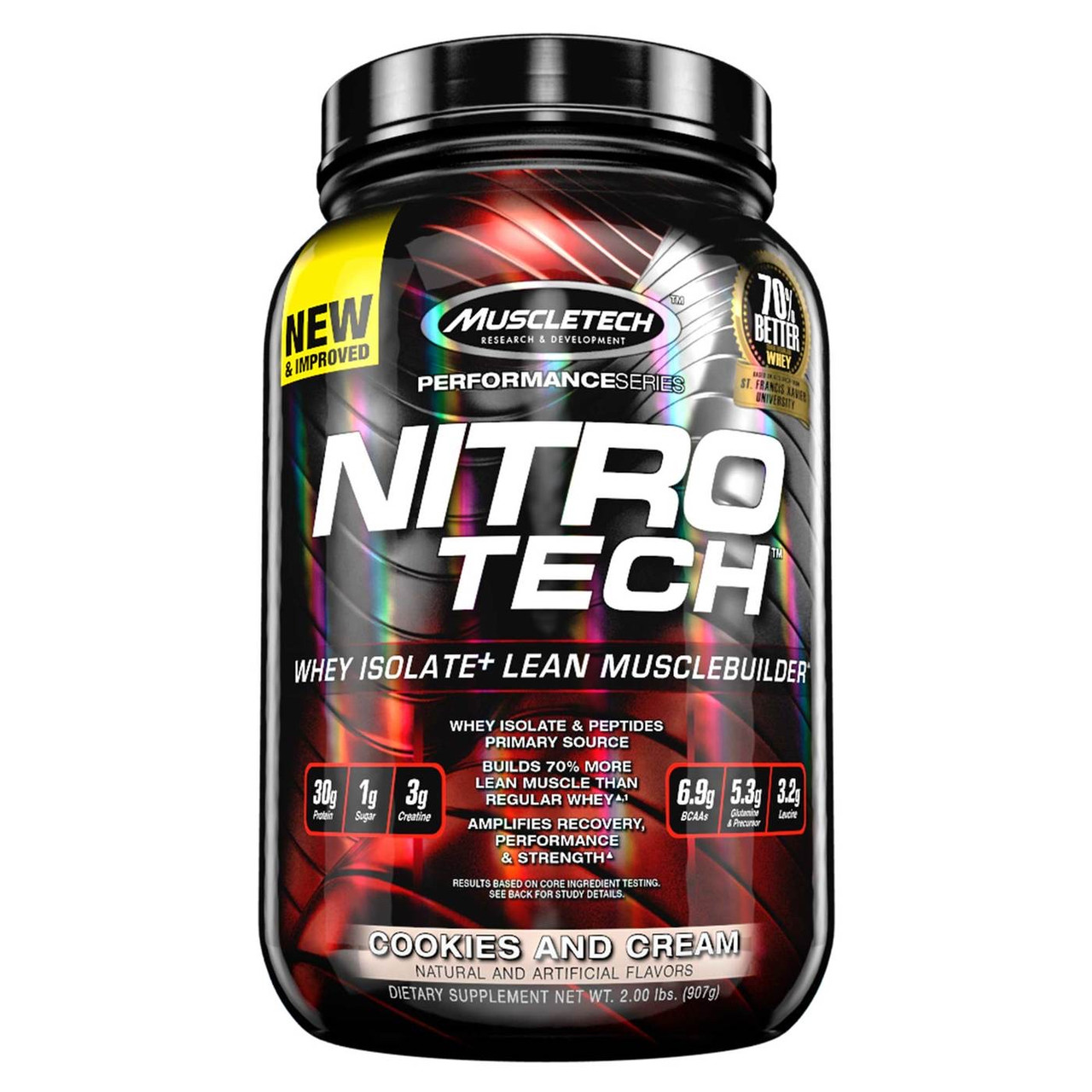 Muscletech, Nitro Tech, сироватковий протеїн + суміш для набору сухої м'язової маси, смак печива з кремом, 907 грамм