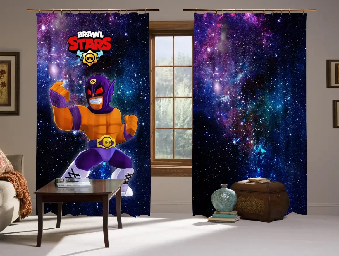 Штори 3D Бравл старс El Primo Cosmos комплект з 2-х штор, фото 1