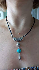 Кольє каучук зі сріблом і бірюзою