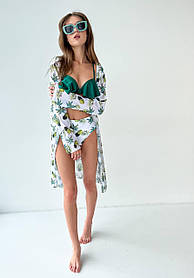 Модний пляжний комплект купальник і туніка. Жіночий купальник із принтом.